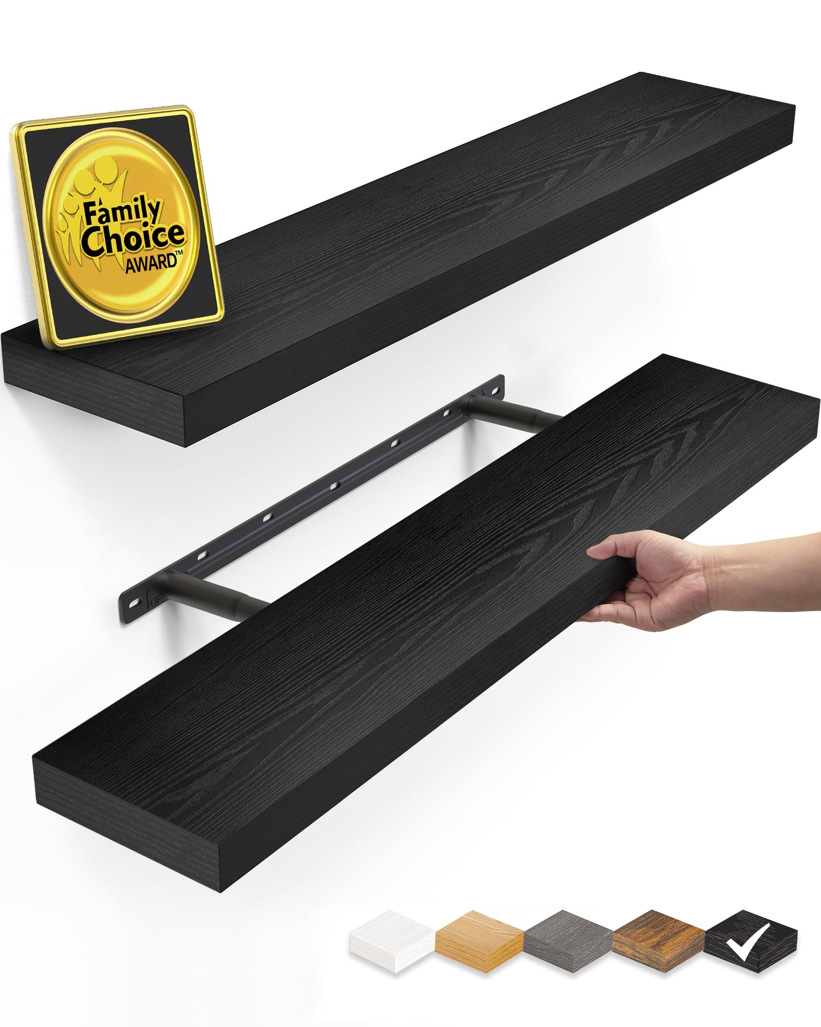 BAYKA Floating Shelves, 22.5 inches Rustic Wood Wall Shelves for Bathroom，Bedroom, Living Room, Kitchen & Book, Hanging Display Decor Organization Shelf with 22 lbs Capacity (Rustic Brown)