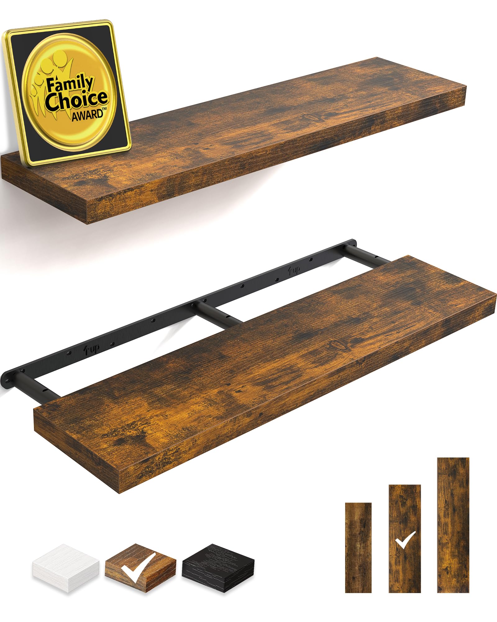 BAYKA Floating Shelves, 22.5 inches Rustic Wood Wall Shelves for Bathroom，Bedroom, Living Room, Kitchen & Book, Hanging Display Decor Organization Shelf with 22 lbs Capacity (Rustic Brown)