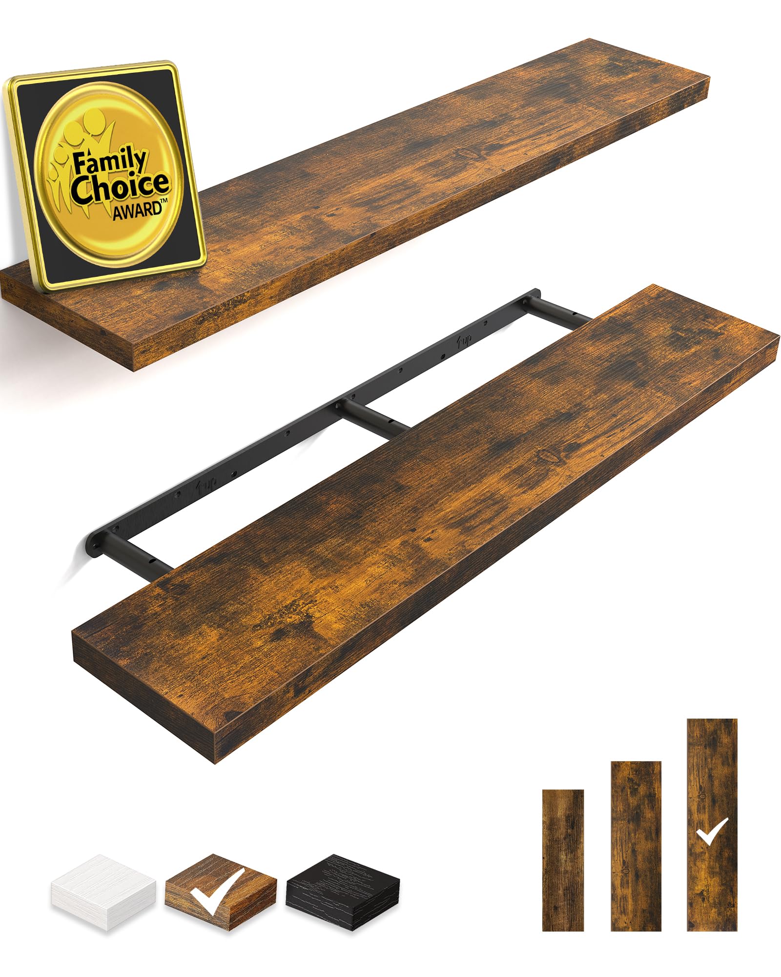 BAYKA Floating Shelves, 22.5 inches Rustic Wood Wall Shelves for Bathroom，Bedroom, Living Room, Kitchen & Book, Hanging Display Decor Organization Shelf with 22 lbs Capacity (Rustic Brown)